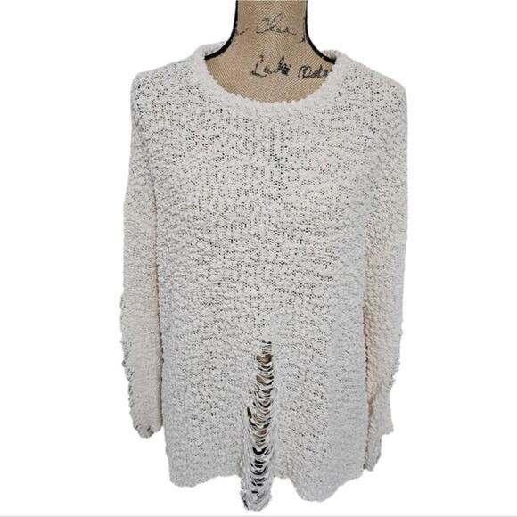 143 Story distressed tattered and torn tunic length open weave sweater Sz SM NEW - Picture 1 of 9